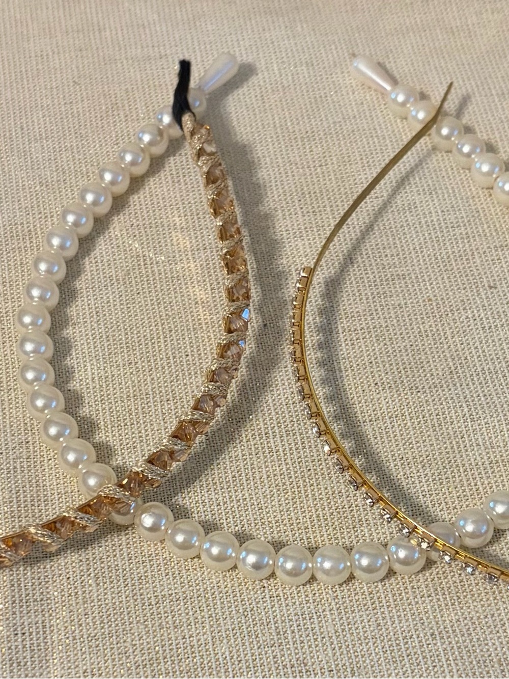 Pearl and Gold Crystal Headband Set